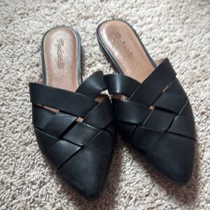 Madewell Black Mules with Woven Leather Design